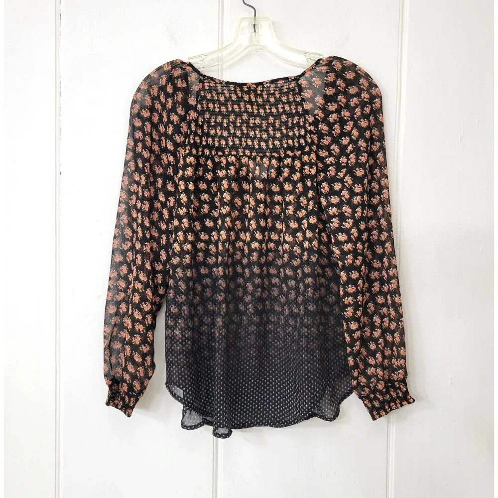 Princess Vera Wang Sheer Black Floral Peasant Blouse - Picture 3 of 4
